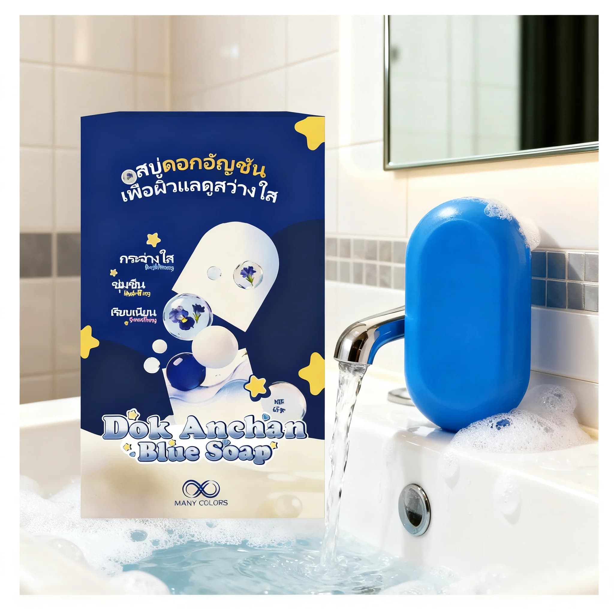 Sapone Blu Dok Anchan 65G 1/2/3pz, Sapone Schiarente e Levigante per Viso e Corpo, Pulizia Profonda, Controllo dell'Olio, Idratante per una Pelle Luminosa