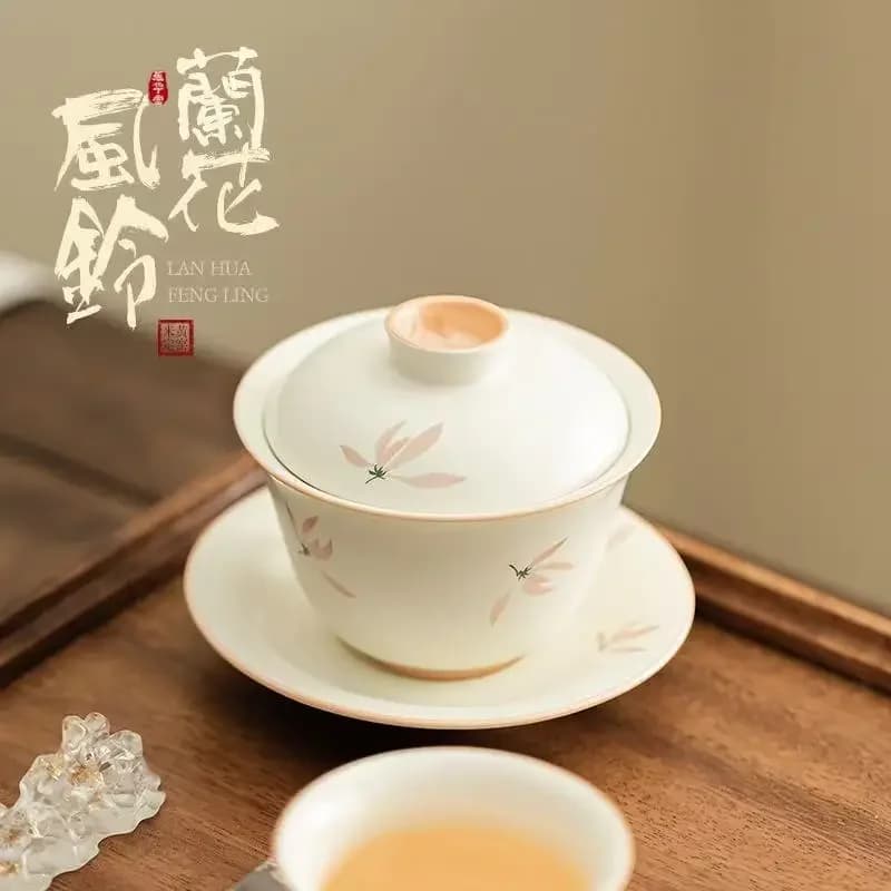 1PC 110ML Orchid Wind Chimes Chuyuan Cover Bowl Household Ceramics Sancai Cover Bowl KungFu TeaSet Chinese Tea Bowl Tea Services