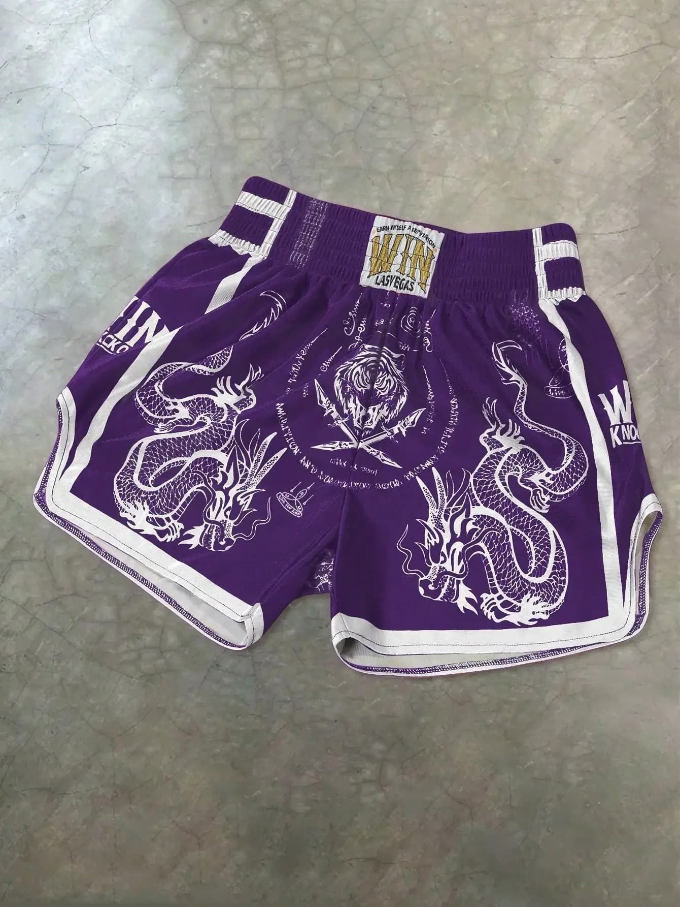 Pantaloncini da Muay Thai da uomo con stampa drago e tigre, elastico in vita, pantaloncini sportivi