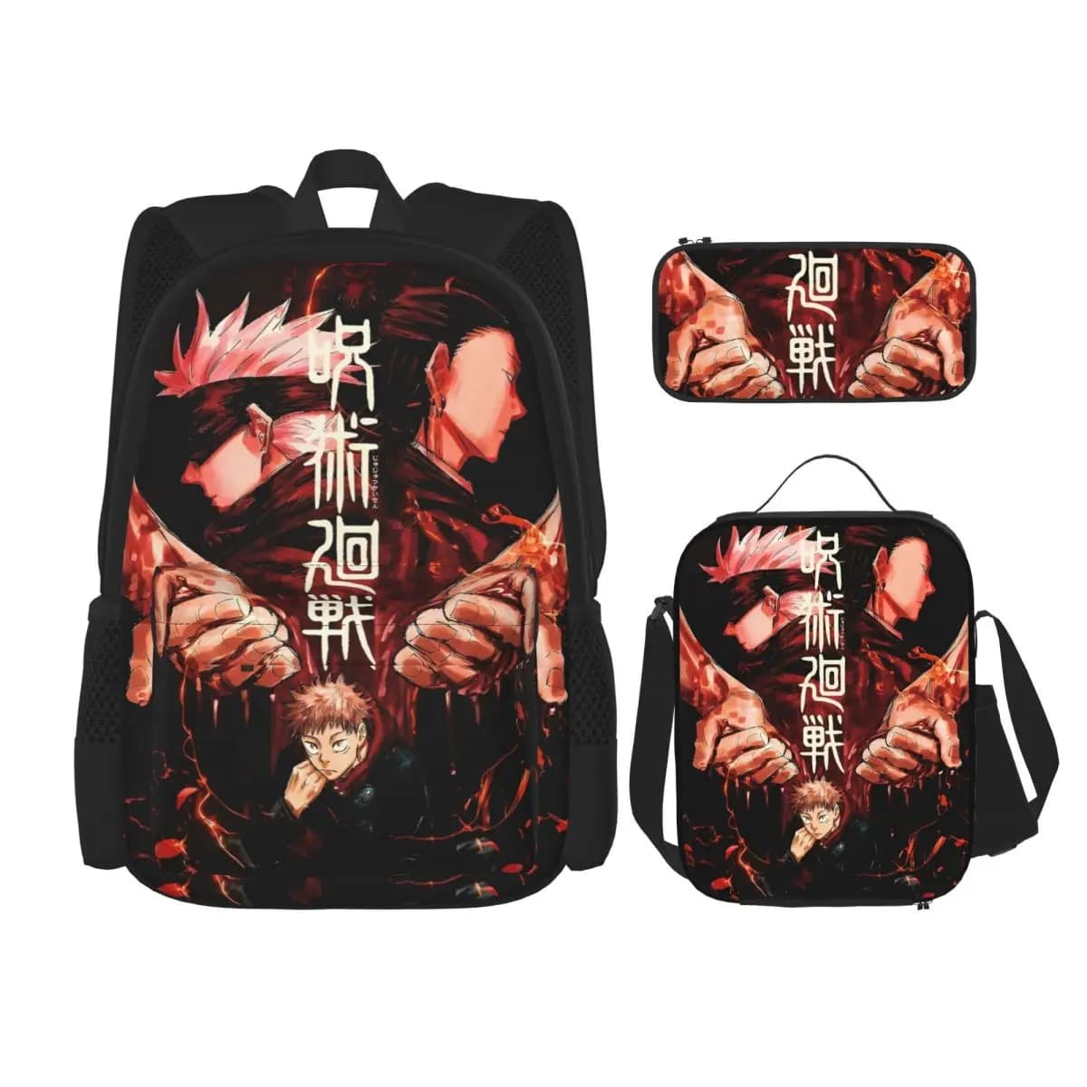 Jujutsus Kaisens 3pecs/set Zaino per studente Cool Anime Daypack Borsa per il pranzo Astuccio