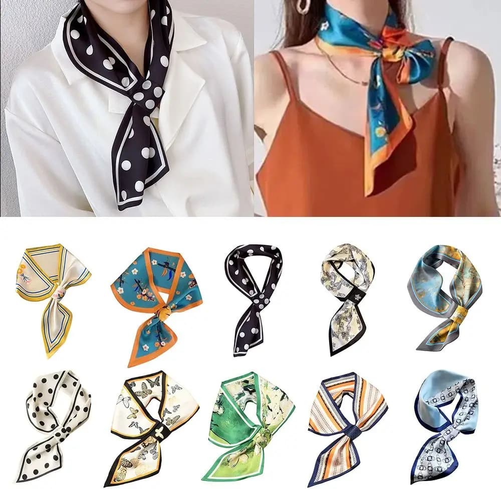 Silk Scarf with Fashionable Solar Protection Snap Closure Snap lighter Neck handkerchief Spring Autumn