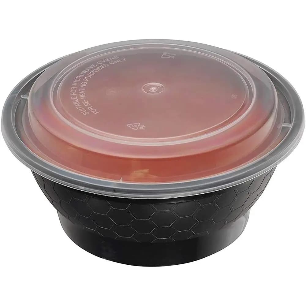 Contenitori Rotondi Monouso da 40oz per Preparazione Pasti con Coperchi, Adatti al Microonde, Scatole Bento Premium, Senza BPA, Utilizzabili in Congelatore/Lavastoviglie (Nero)