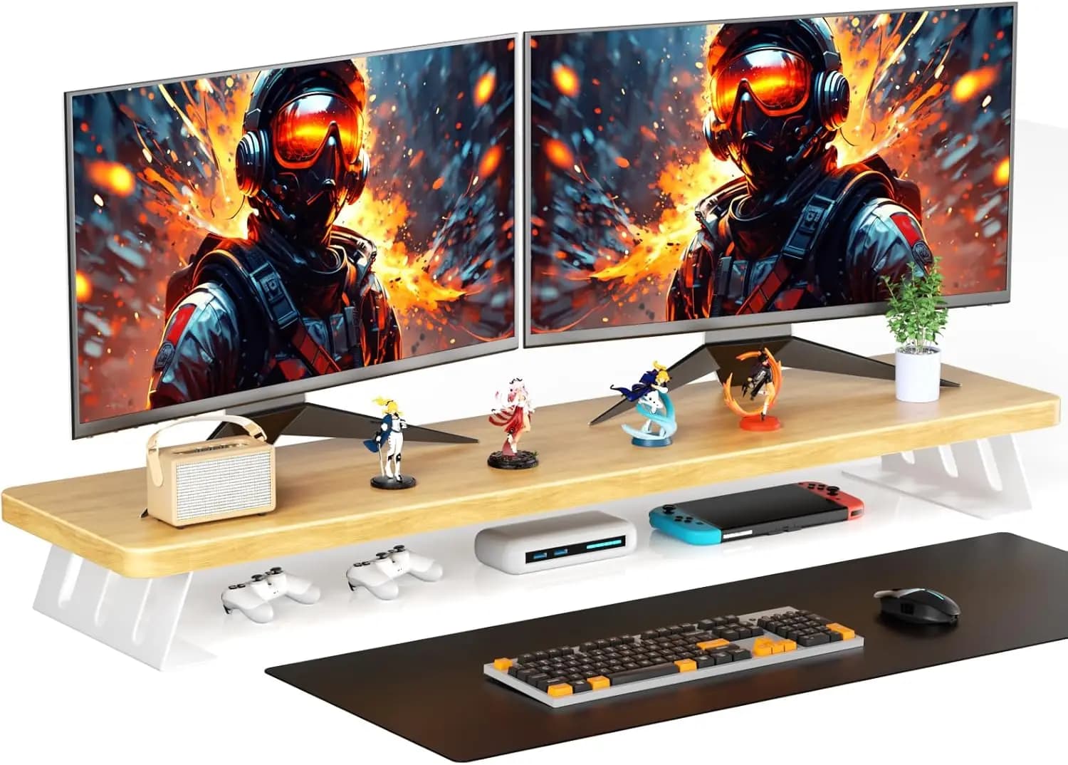 Support for Double Monitor, 39 Inch Wood Monitor for 2 Screens, Computer/Laptop/Stamping/ Desk Support TV
