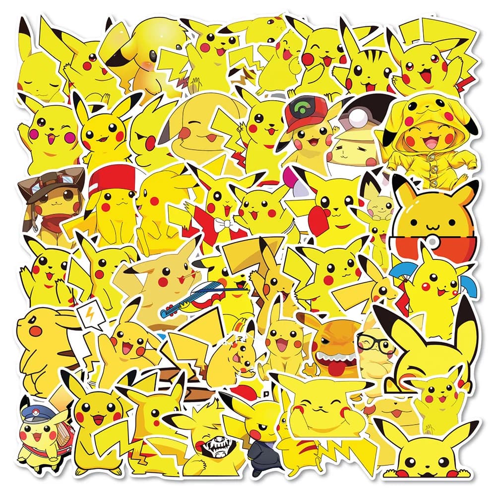 10/30/50 Pezzi Adesivi Divertenti di Pikachu, Simpatici Sticker Anime Pokemon Impermeabili per Valigie, Notebook, Telefoni, Auto, Graffiti