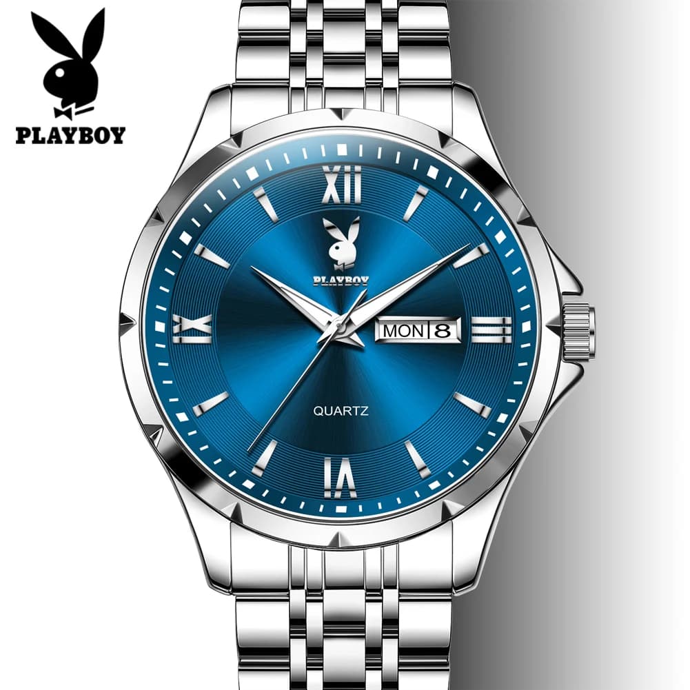 PLAYBOY 3095 Orologio da uomo Orologio da polso di fascia alta con doppio calendario per uomo Orologio da uomo impermeabile con numeri romani luminosi