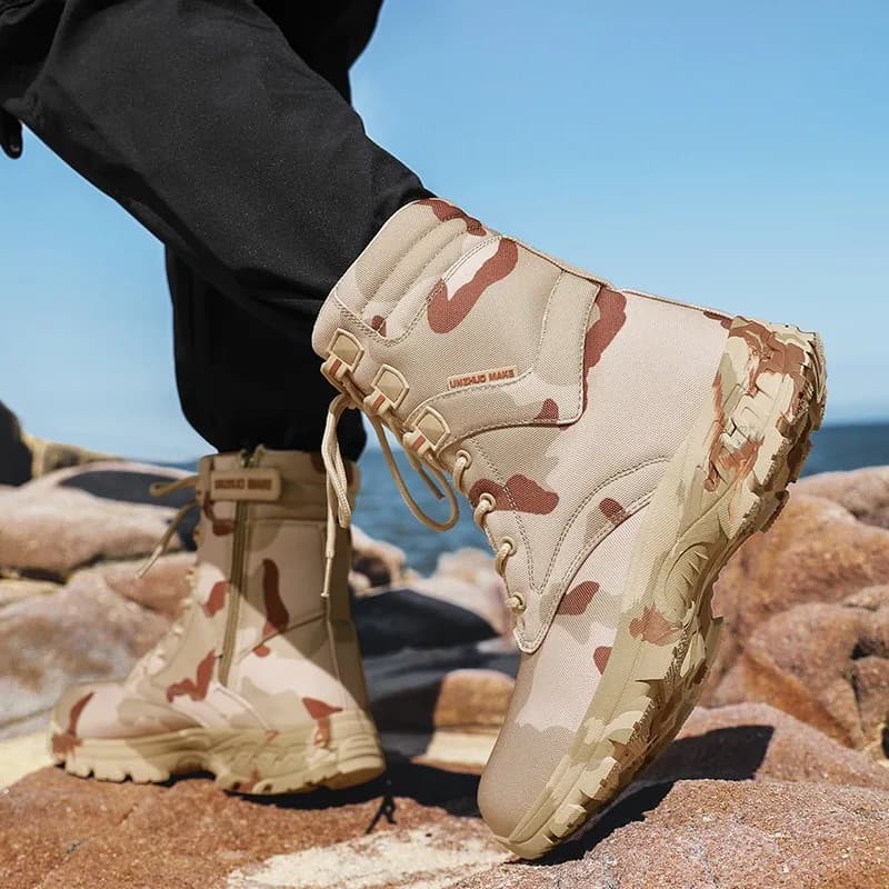 Stivali mimetici da uomo alla moda, stivali da trekking alti, scarpe da lavoro per esterni, stivali tattici, stivali da addestramento nella giungla, Botas