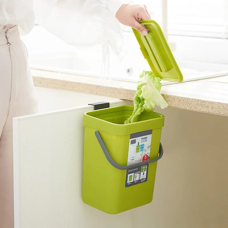 1 pz contenitore per rifiuti alimentari da cucina inodore con coperchio piccolo bidone della spazzatura verde per bidone del compost montato a parete da appoggio