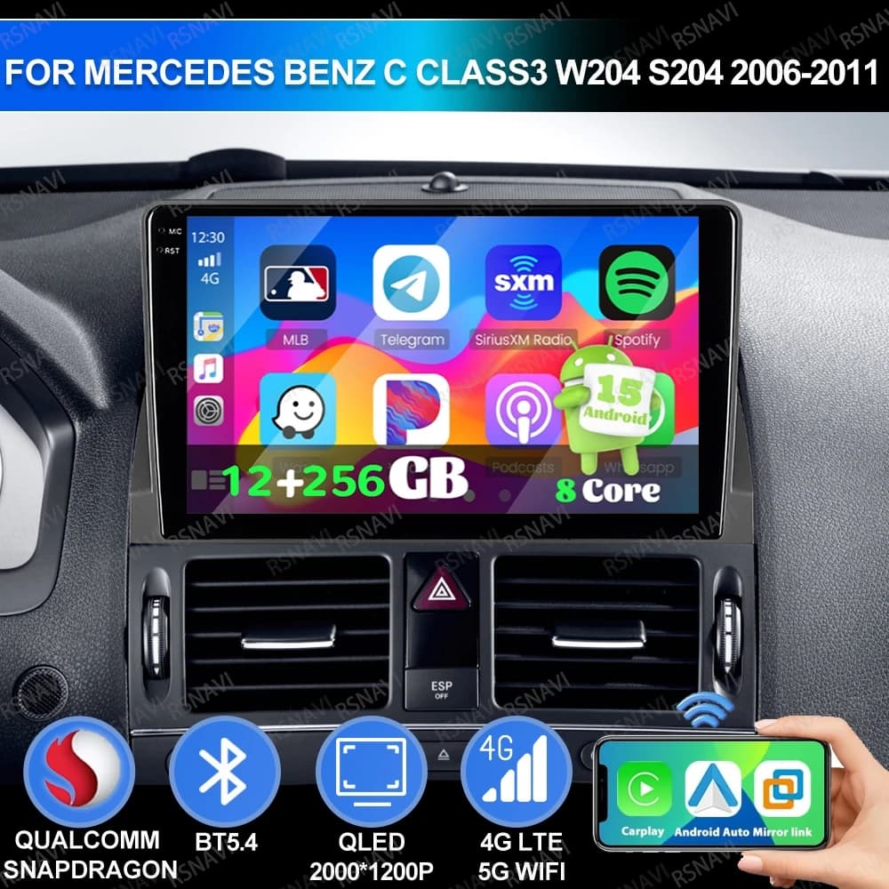 Android 15 Per Mercedes Benz Classe C 3 W204 S204 2006-2011 QLED 5G WIFI BT Navigazione Viedo Lettore DSP Qualcomm AI Voce Stereo