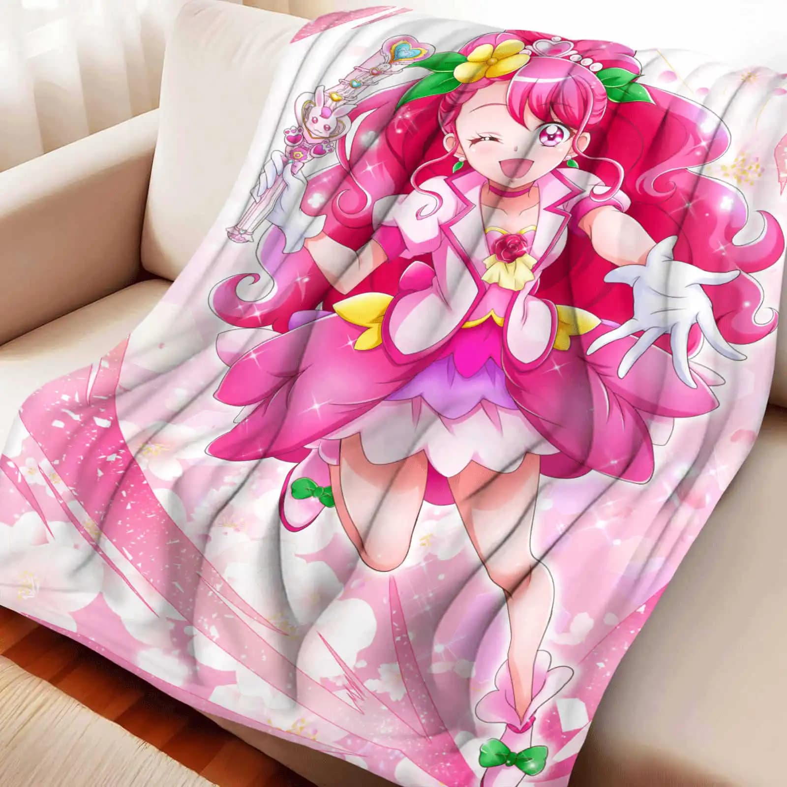 Cartoon Hanadera Nodoka Cute Pink Flannel Blanket Cover Warmth Soft Anime Blanket Multifunctional Decor Home Universal Blankets