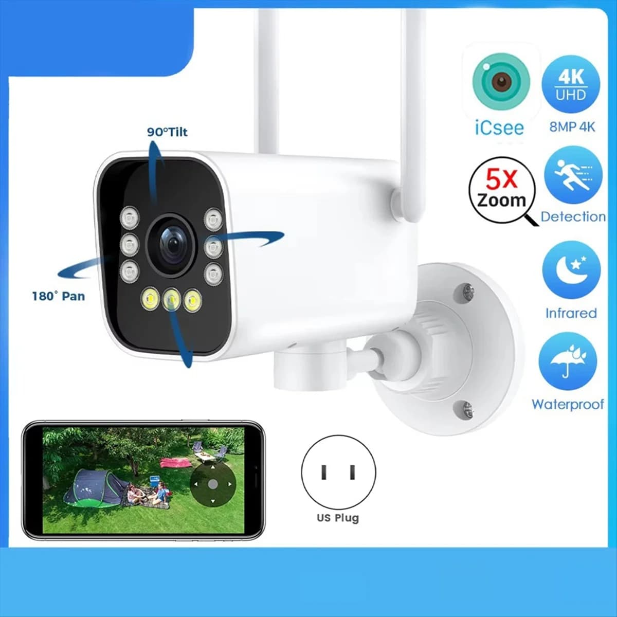 ABNJ 8MP 4K Wifi IP Camera Esterna 265 Telecamera di Sorveglianza Auto Tracking Audio 2MP Telecamera di Sicurezza Domestica Protezione Spina DEGLI STATI UNITI