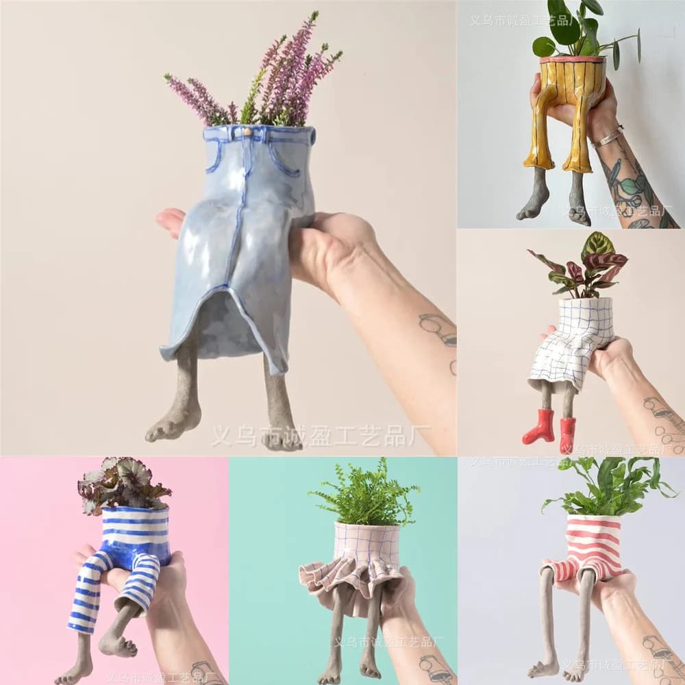 Creative Jar in Jeans Shape, Unique Artistic Planter for Desk Plants, Home Decoration and Office