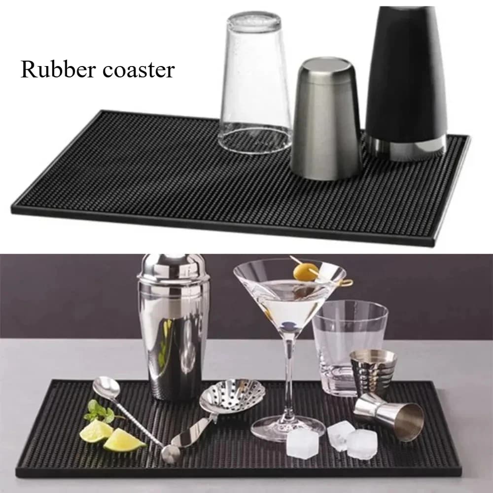 Rubber Bar Mat Coasters Coffee Countertop Spill Mats Bar Service Mat Dish Glass Drying Mat for Barista Cocktail Bartender Black
