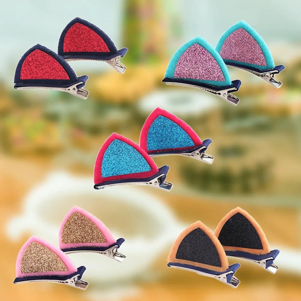 5Pairs Girls Hair Clips Cat Ear Barrettes Hairpins Double Side Black Purple Red Hair Accessories Children Toddlers