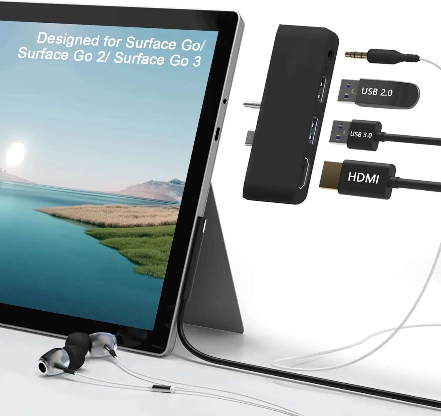 Hub USB C 4-in-1 per Surface Go 3/Go 2/Go: HDMI 4K, USB 3.0, Adattatore Audio