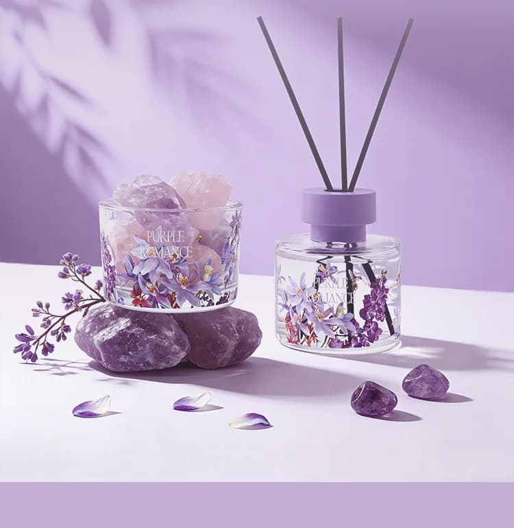 Purple aromatherapy gift box, natural diffuser stone ornament, premium sense fireless fragrance essential oil diffuser set