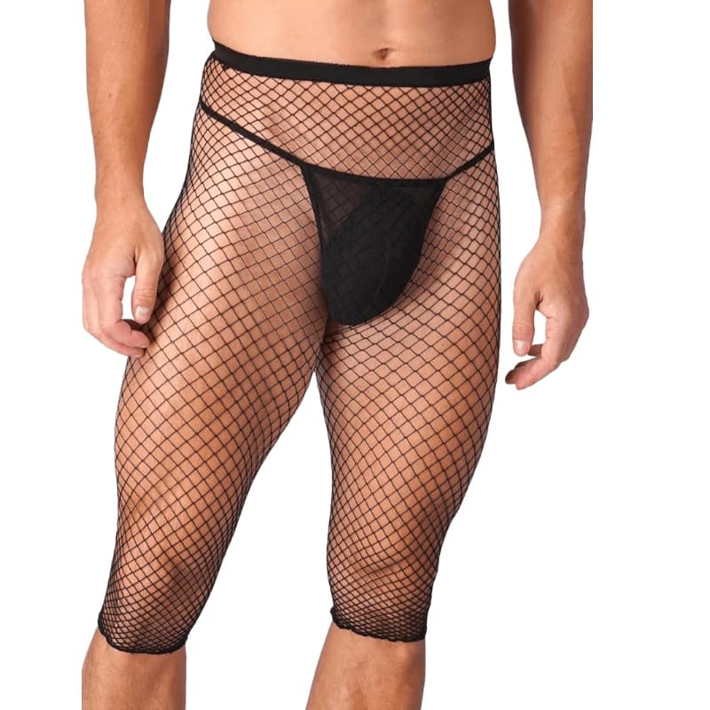 Men Fishnet See Through high waist shorts stretched pants mid-tier men's Sports cycling short tights mesh medium