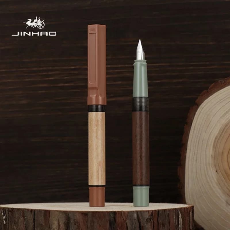 JINHAO 58 Fountain Pen Oak Pen Holder All Steel EF/ F Tip Calligraphy Practice Pen Stationery Business Office School Supplies