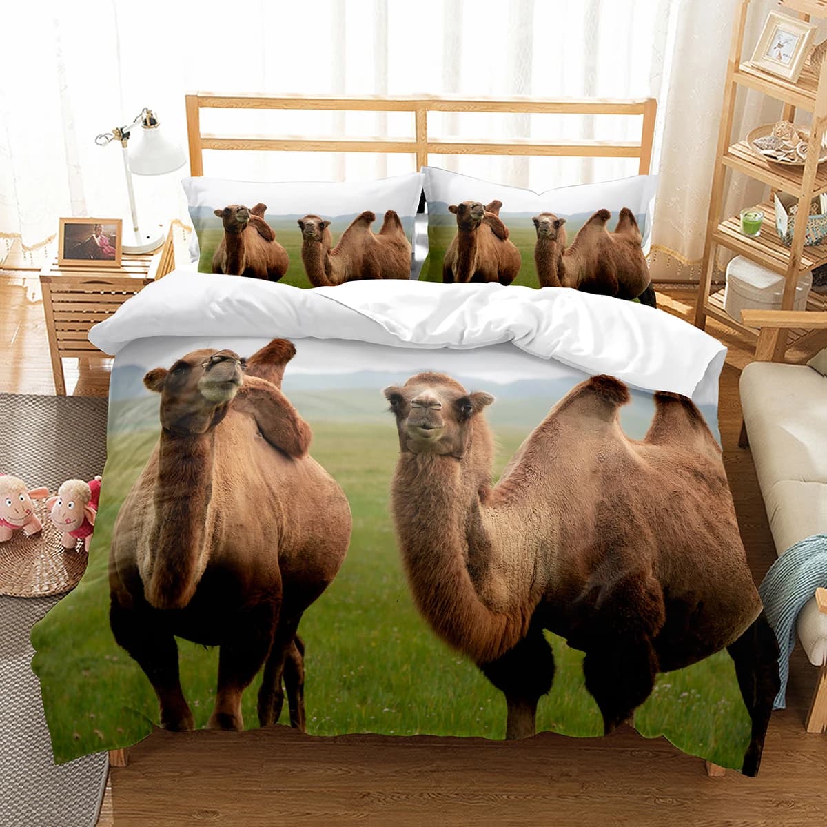 Copripiumino Camel King Queen Set di biancheria da letto con animali del deserto tropicale Copripiumino adorabile per la fauna selvatica 2/3 pezzi Copripiumino in poliestere