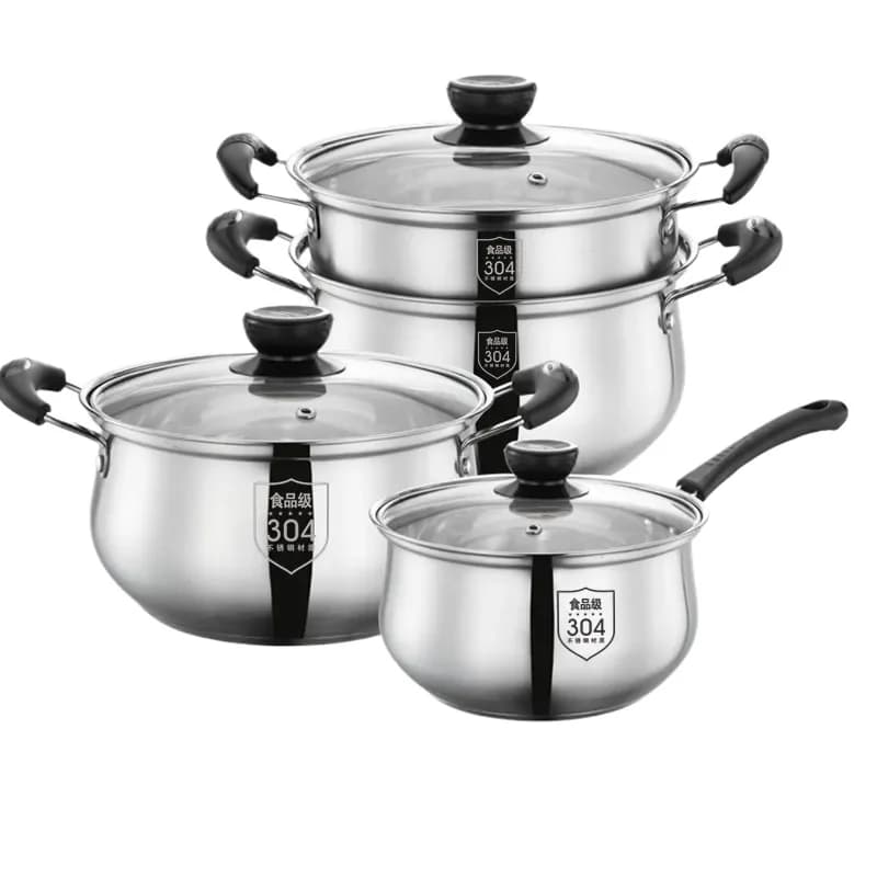 Kitchen 304 Stainless Steel Stewpan Saucepan Milk Pan Soup Cookware Non-stick Frying Pan With Glass Cover Lid Cooking Pots