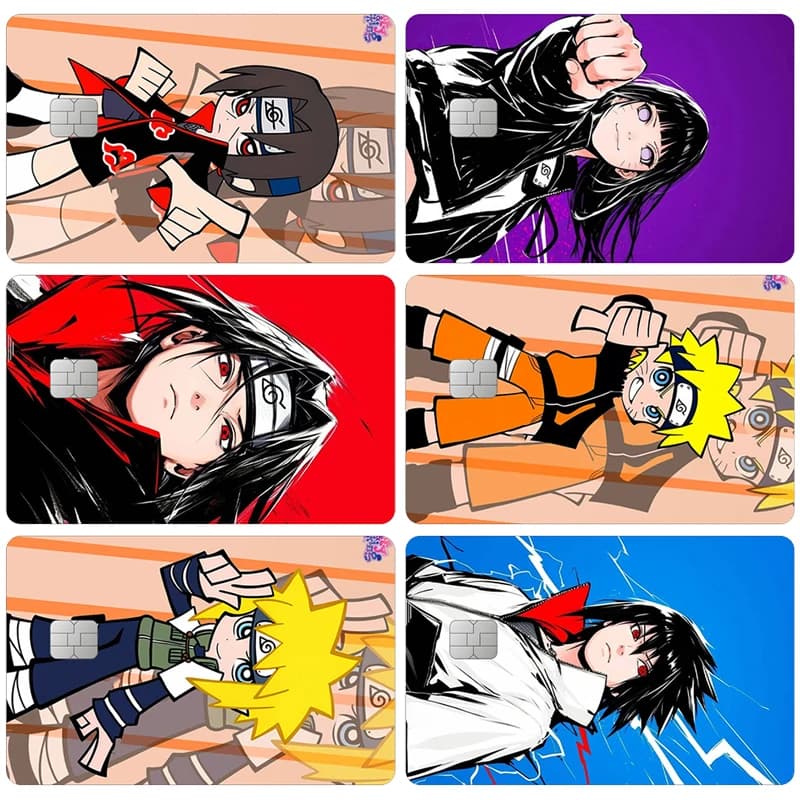 Naruto Card Sticker Uzumaki Sasuke Uchiha Itachi Hinata Hyuga ID Campus Decor Anime Cartoon Boy Decals Credit Card Paster Gift