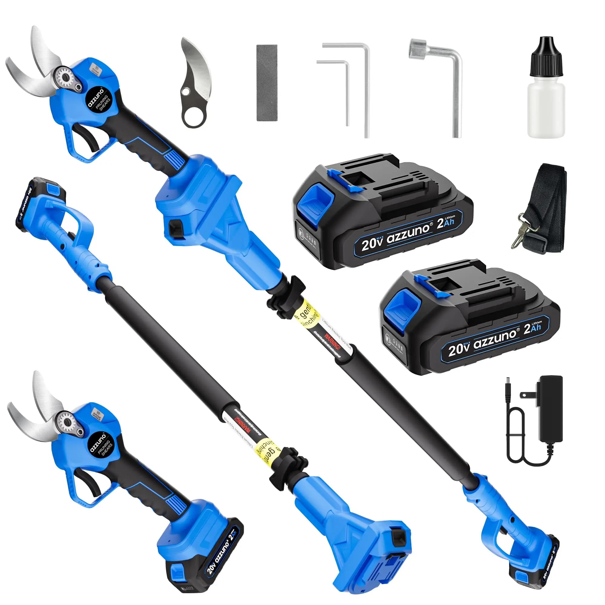 Electric shears AZZUNO 20V 2-IN-1, 1.4 inch wireless long handle pruning machine with 13 feet radius, brushless branch cutter with LCD