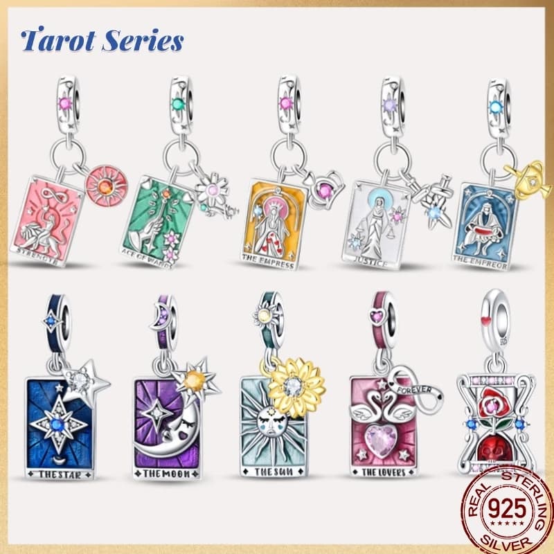 Nuovo argento sterling 925 serie di tarocchi magici zircone verde albero della vita pendenti con perline adatti braccialetti Pan regalo gioielli signora fai da te