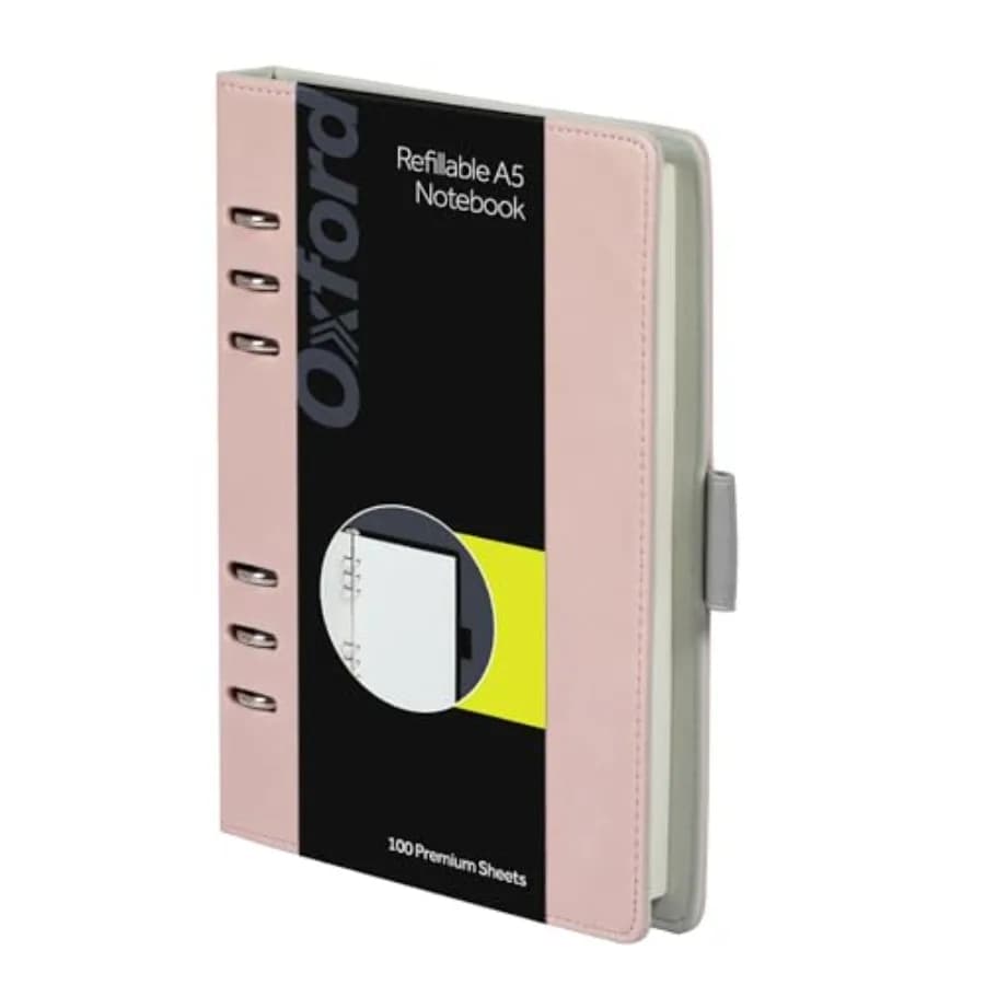 6-Ring Professional Notebook, 7 x 9 Inch, Refillable Notebook, Writing Journal, Ivory Paper, 100 Sheets, Pink Faux Leather Cove
