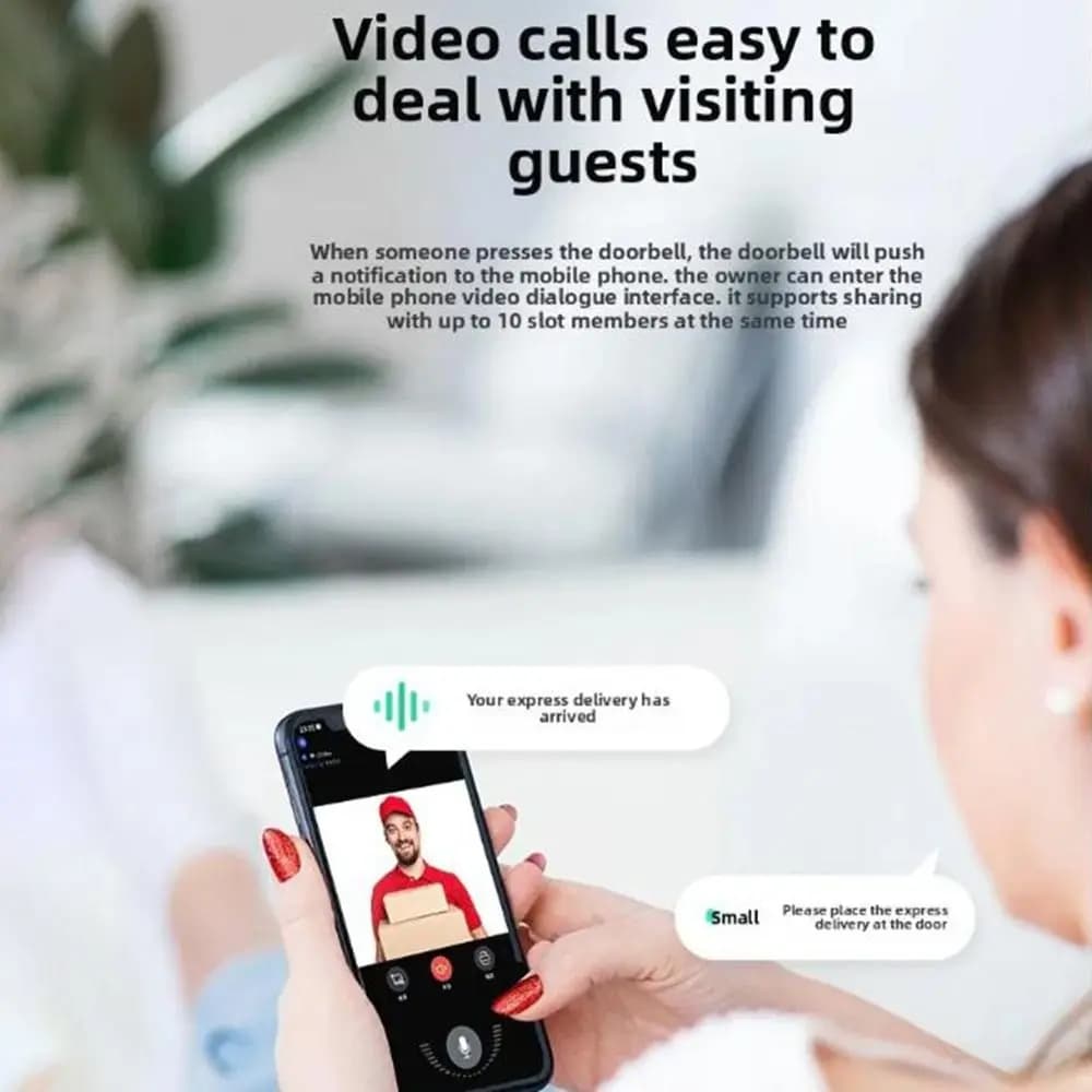 Campanello Video WiFi Autoadesivo a Basso Consumo, Alta Definizione, Tuya, Visione Notturna a Infrarossi, Interfono Bidirezionale