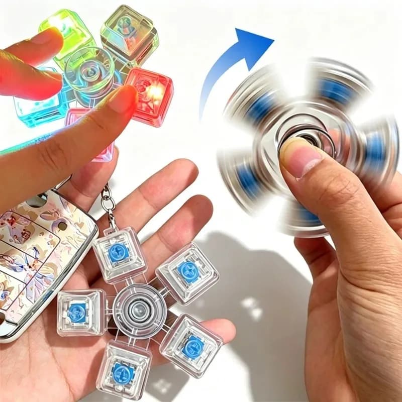 Funny LED Keyboard Spinner Toy EDC Creative Stress Relief Pressing Light Emitting Finger Top with Mechanical Strips Unisex Gift
