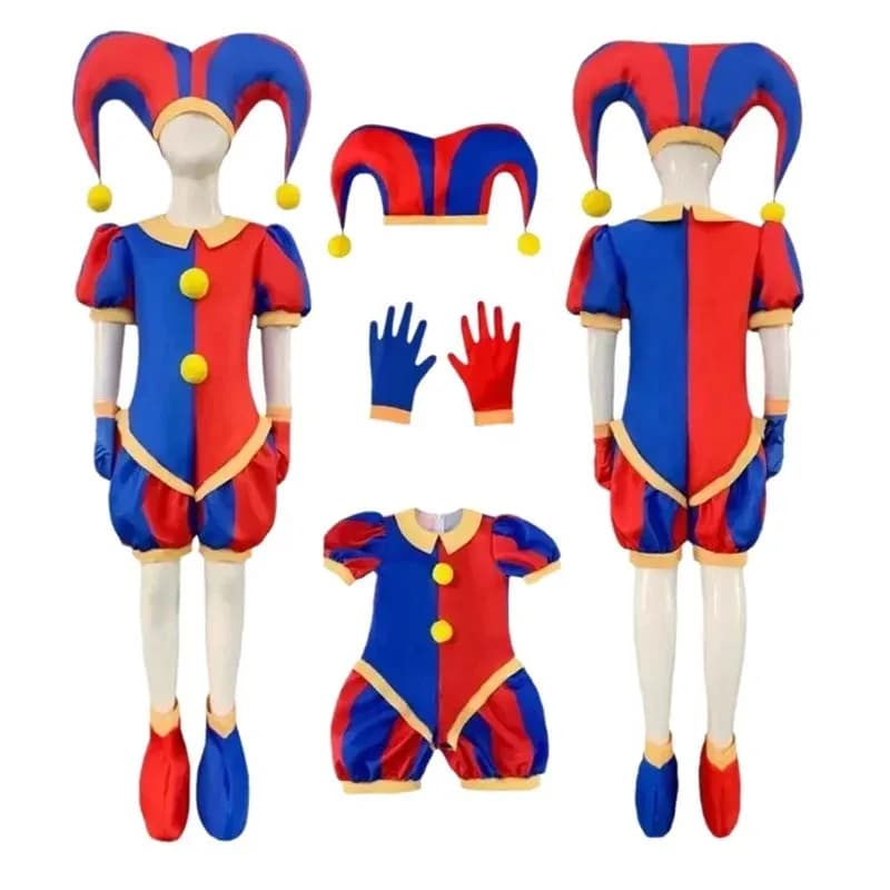 Pomni Cosplay Suit with Hat aShoes Copri Gloves Magical Circus Virtual Carnival Dresses Halloween Circus Pomni Costumes