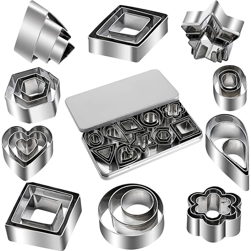 LMETJMA 30Pcs Mini Cookie Cutter Set with Box Stainless Steel Biscuit Cutters Shapes Sets Pastry Dough Pie Fondant Cutter JT347