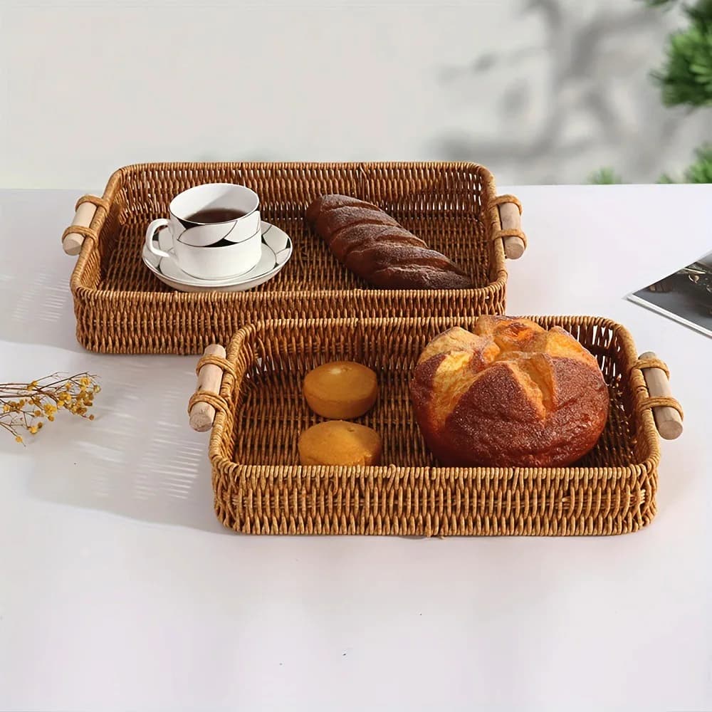 Cesti di Servizio in Rattan Intrecciato Resistente, Piatti per Frutta Secca e Dim Sum Fatti a Mano, 4 Stili