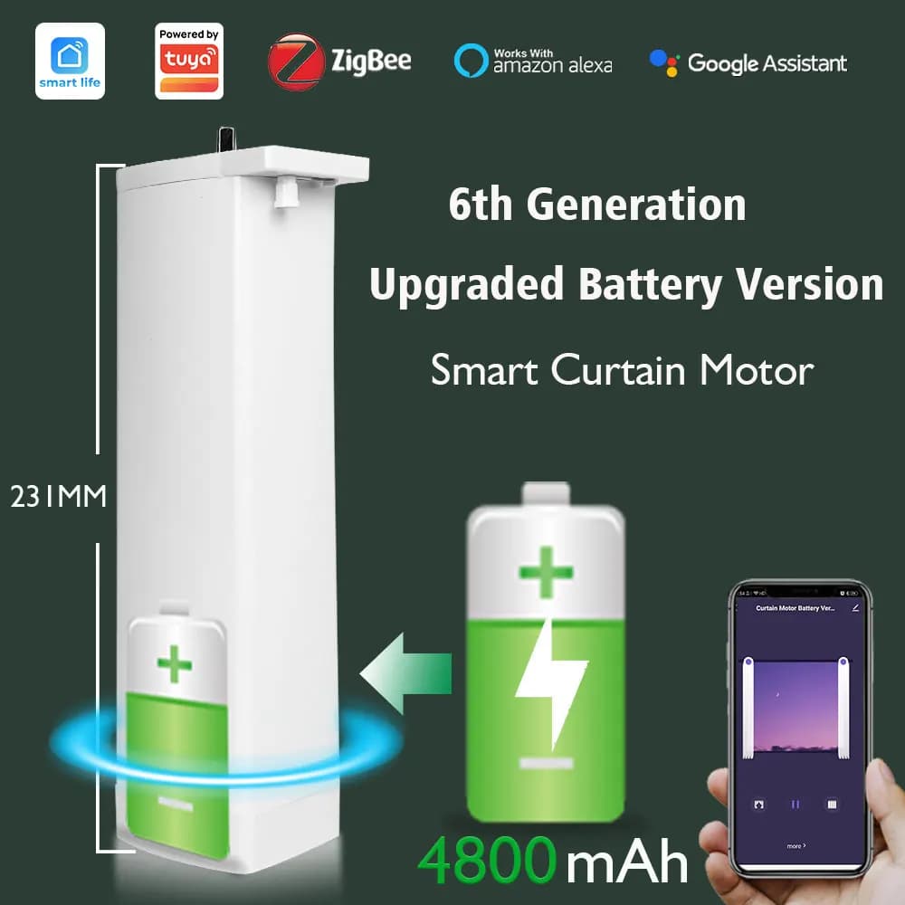Tuya Batteria Motore per tende elettriche Cablato gratuito ZigBee Temporizzazione automatica per tende motorizzate App Smartlife remota per Google Home