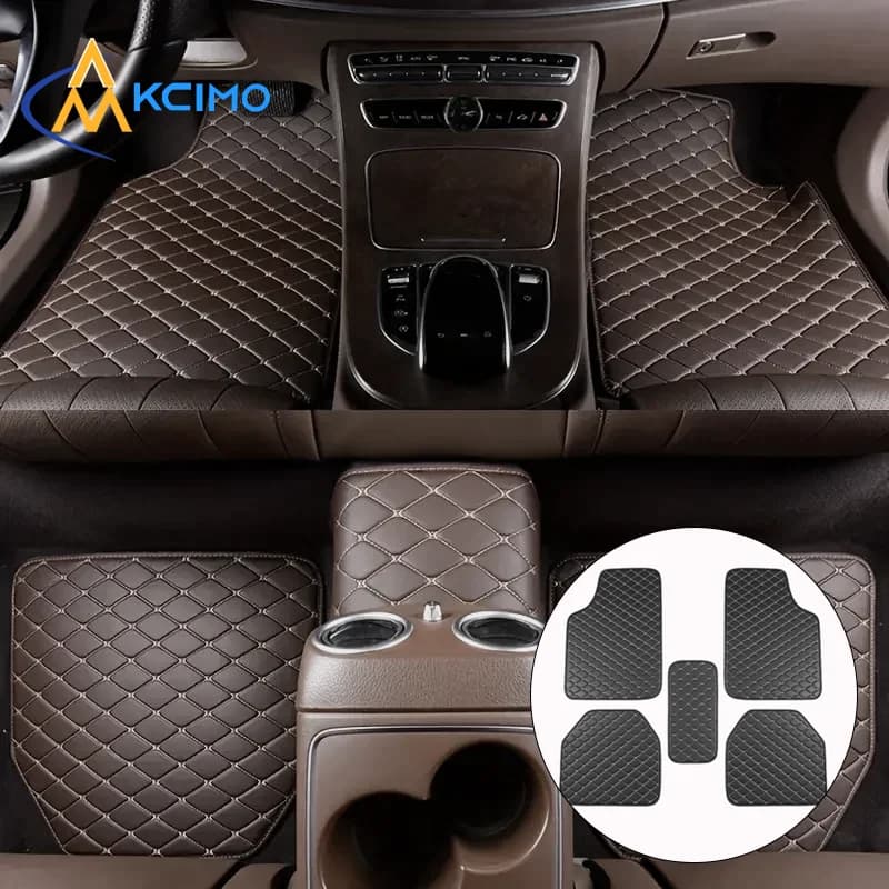 5Pcs Universal PU Leather Car Floor Mats, Waterproof Wear-resistant All Season Foot Pads, Fashion Anti-dirt Car Interior Carpet