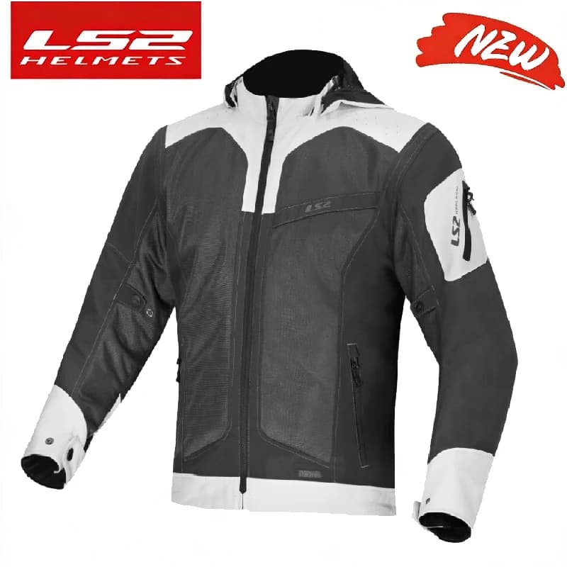 Giacca da Moto LS2 MJ167 in Rete con Protezioni CE, Traspirante, Impermeabile, Antiurto, con Cappuccio, per Motocross e Corse