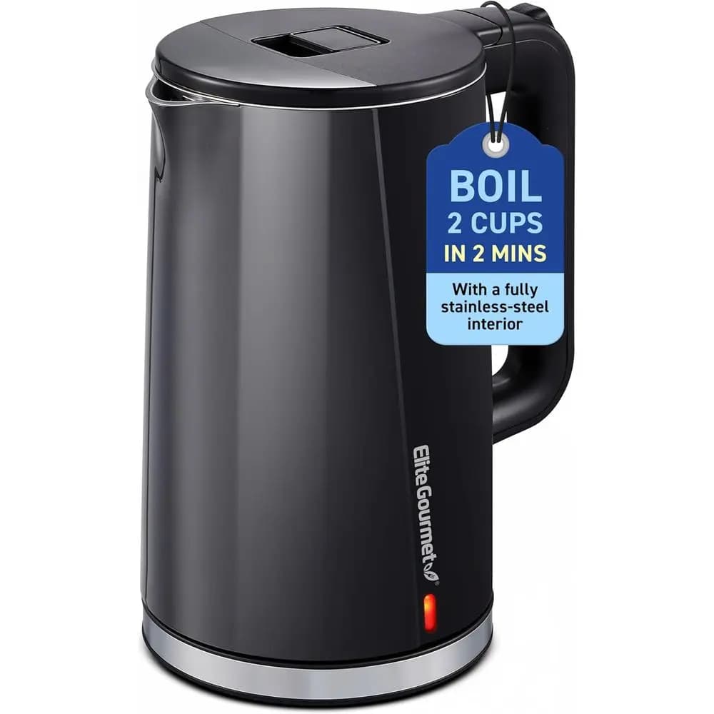 Bollitore elettrico da 1,7 litri, 1500 W, design Cool-Touch, coperchio e interno in acciaio inossidabile, senza BPA, doppia parete, spegnimento automatico, nero