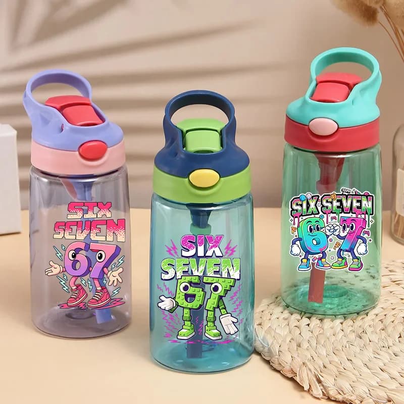 Borraccia sportiva divertente da 480 ml con cannuccia, motivo cartoon, per ragazzi e ragazze, idea regalo