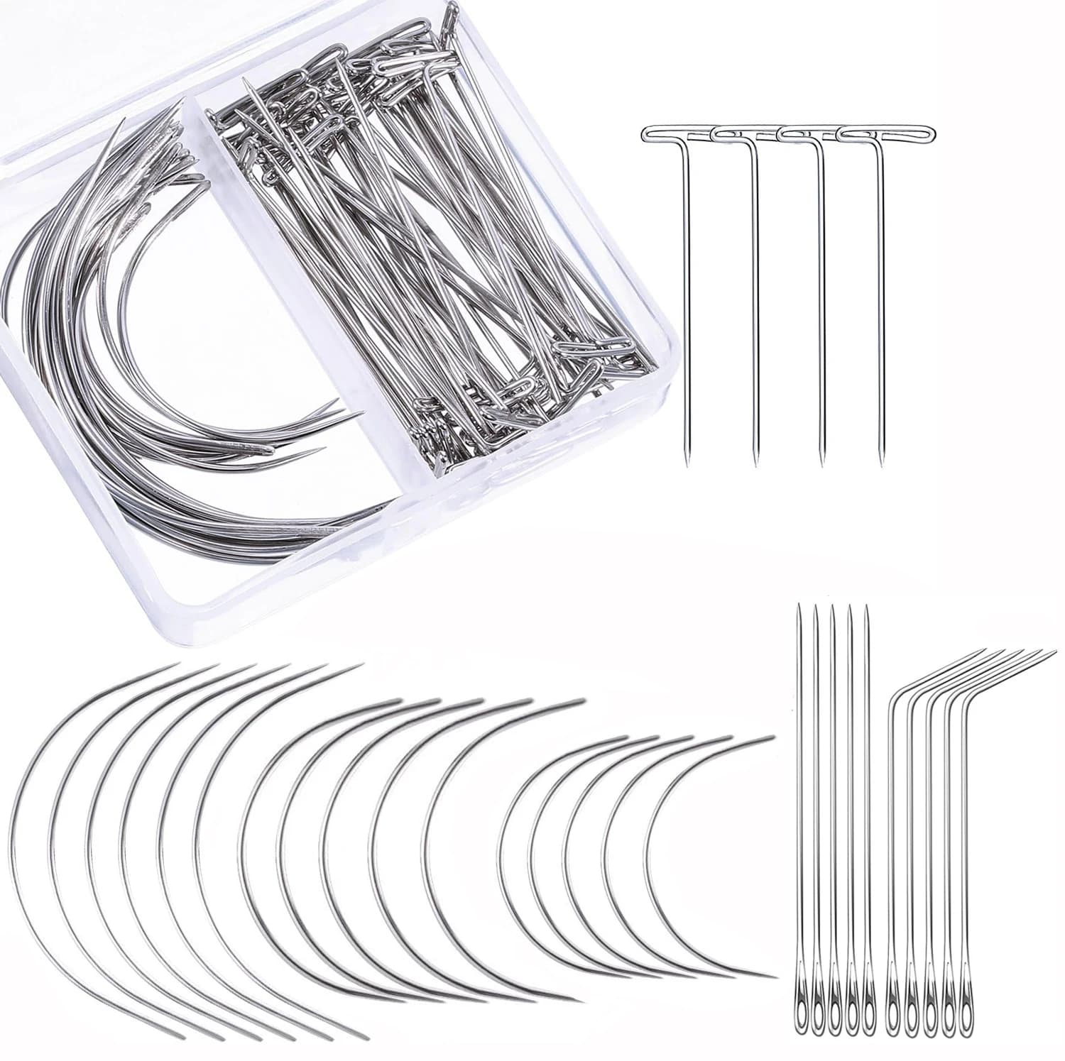 Aghi a T per la creazione di parrucche, per bloccare e posizionare le fibre, in acciaio inossidabile, per cucito e posizionamento, 50/75/100 pezzi, 38/51 mm