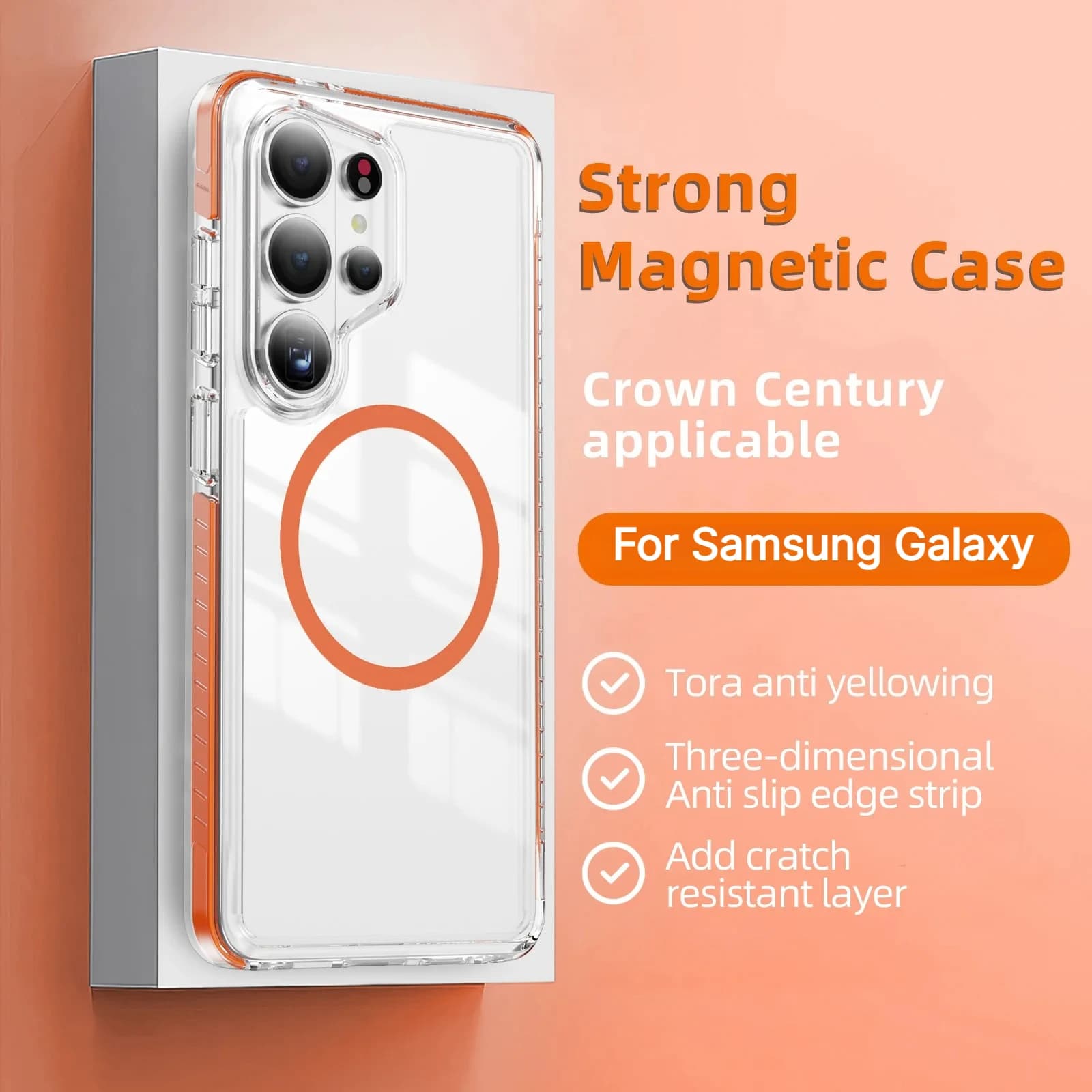 Transparent Cover for Magsafe Anti-locking in PC+TPU for Samsung S26 Ultra S25 S24 Plus S23, Silicone Protective Case