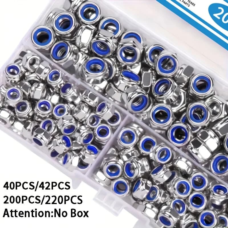 Anti-Loosening Hex Nuts M3-M10 40/42/200/220pcs Non-Slip Locking Fasteners for Industrial Construction Electronics Automotive