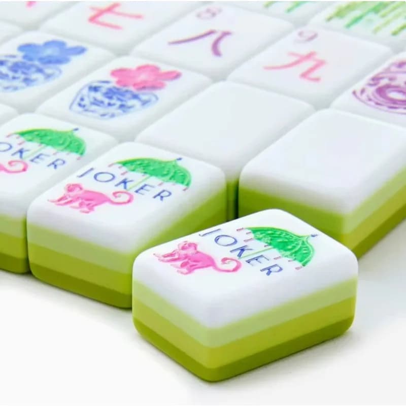Acrylic 32mm block 160 4-layer engraved stone gray-green mahjong tiles for summer social gatherings