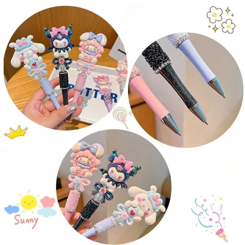 Nuova Penna Gel Kawaii Sanrio, Articoli Scolastici Cartoon, Penna a Sfera con Perline Lucide a Forma di Cuore, Cancelleria, Penna per Scrivere, Materiale Didattico, Regalo