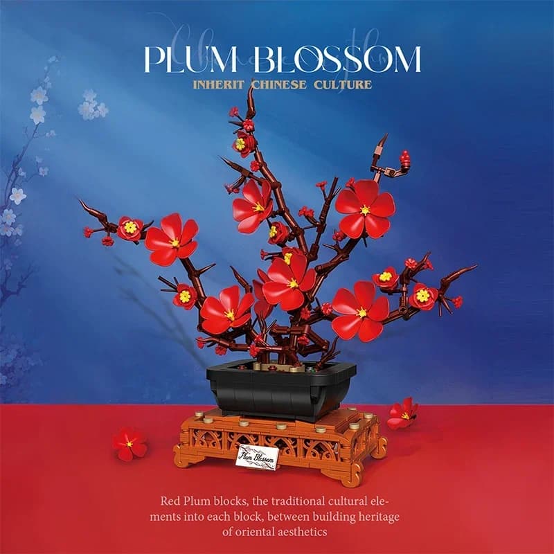 Set di blocchi da costruzione per bonsai floreali a forma di fiore di prugna da 669 pezzi, mattoncini per modelli floreali, decorazione creativa da scrivania, regalo per adulti, vacanze