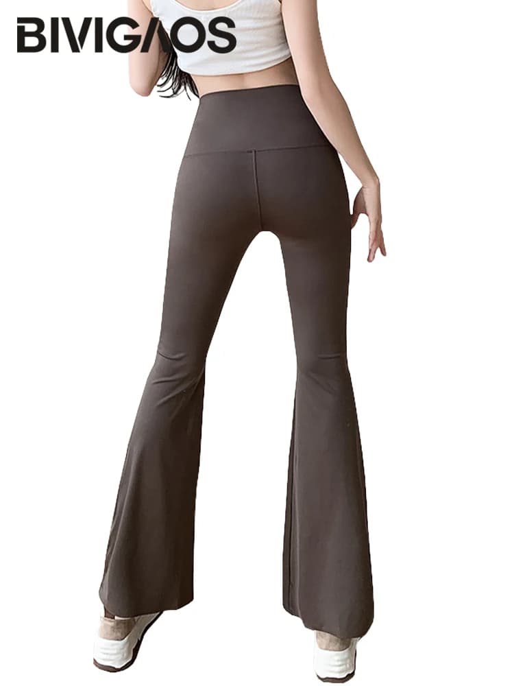 BIVIGAOS Shark Flared Leggings Women Spring Summer Seamless Horseshoe Pants High Waist Slim Sport Fitness Micro Flared Pants