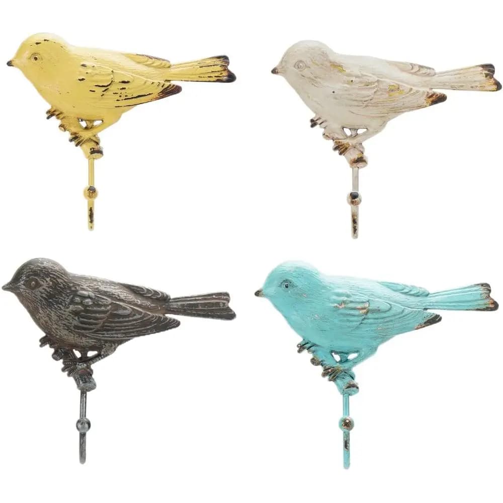 Set of 4 Vintage Metal Birds Wall Coat Hooks, Heavy Duty Hanging Rack Hooks for Scarves, Bags, Towels, Keys