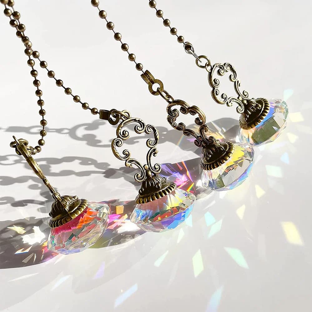 REST 4 Pieces Artificial Crystal Ceiling Fan Pull Chains Pull Chain Extension with Connector for Light Ceiling Fan Desk Lamp