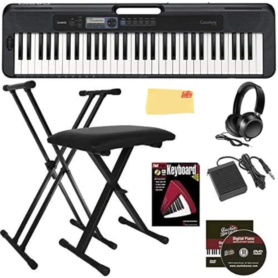 Pacchetto Tastiera CT-S300 a 61 Tasti con Supporto Regolabile, Panca, Cuffie, Pedale Sustain, Libro di Istruzioni, DVD Didattico e Audio