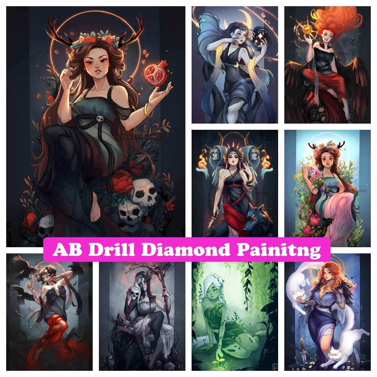 Dea mitica fai da te AB trapano pittura diamante mosaico ricamo Dark Gothic Fantasy Art punto croce artigianato fatto a mano decorazioni per la casa