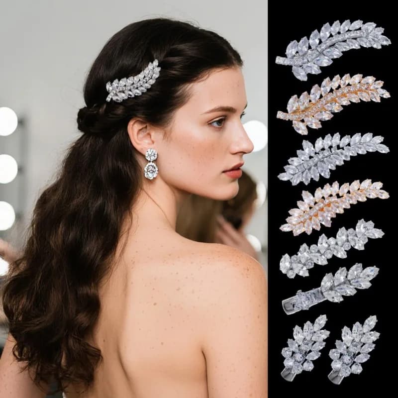Fermagli per Capelli da Sposa con Strass, Accessori per Capelli Scintillanti a Foglia di Cristallo, Decorazioni Eleganti per Capelli per Matrimoni, Feste, Balli di Fine Anno ed Eventi Formali