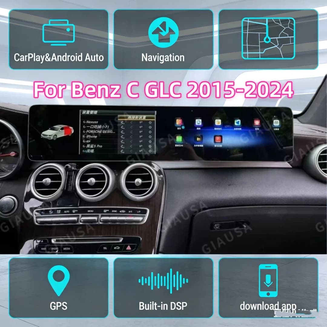 Navigatore GPS per auto a doppio schermo da 24,6 pollici per BENZ C W205 GLC X253 2015-2024 Android 13 Autoradio Wireless Carplay Lettore multimediale